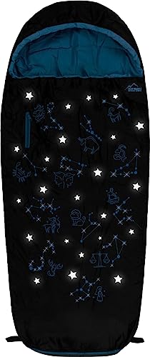 normani Kinder Schlafsack 3 Jahreszeiten Outdoor Deckenschlafsack Reise Mumienschlafsack - 4 bis 15 Jahren mit Sternzeichen-Motiv - Erweiterbarer Kinderschlafsack von 100 cm - 155 cm Farbe Blau von normani