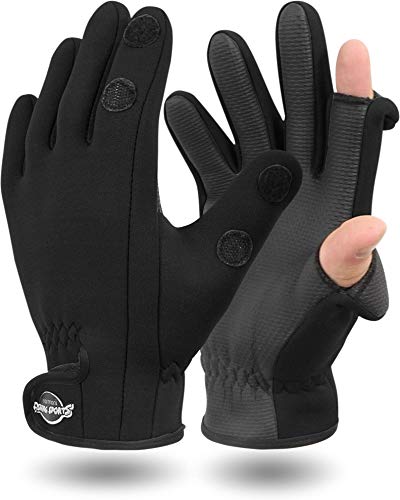 normani Neopren Anglerhandschuhe Zeigefinger und Daumen zum umklappen, wetterfest (XS-3XL) Farbe Schwarz Größe L von normani