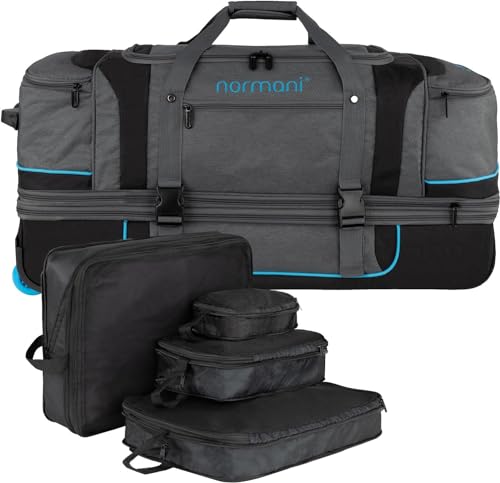 normani Reisetasche 120-150 L Reisetrolley mit Rollen mit Kleidertaschen Farbe Grau/Blau von normani