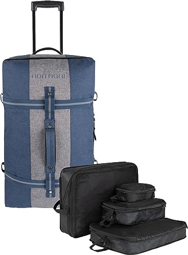 normani Reisetasche 125 L Reisetrolley mit Rollen mit 4 Kleidertaschen Farbe Blau/Grau von normani