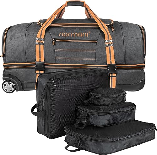 normani Reisetasche mit Rollen 120 L Reisetrolley für 1-3 Wöchigen Urlaub Weichgepäck Tasche mit 4 Kleidertaschen Farbe Orange von normani