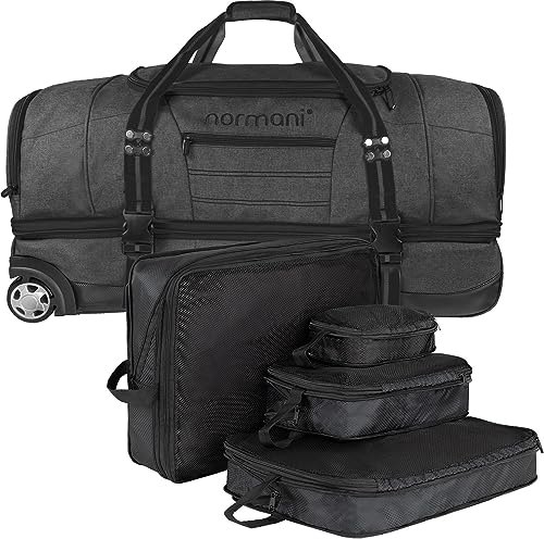 normani Reisetasche mit Rollen 120 L Reisetrolley für 1-3 Wöchigen Urlaub Weichgepäck Tasche mit 4 Kleidertaschen Farbe Schwarz von normani