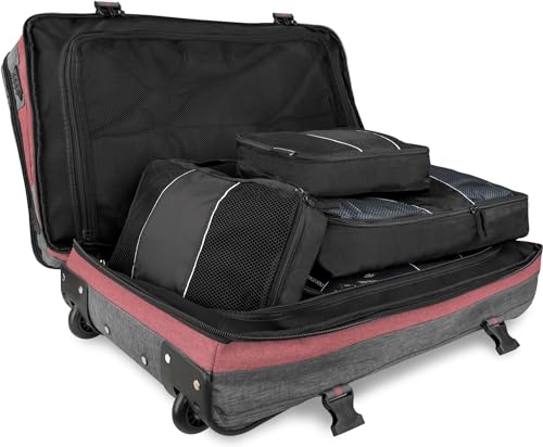 normani Reisetasche mit Rollen Reisetrolley inklusive 5 Kleidertaschen Farbe Dunkelgrau/Rot Größe 125 Liter von normani