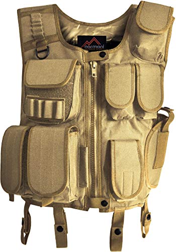 normani SWAT Weste Einsatzweste mit vielen Taschen und Pistolenholster in Schwarz Farbe Coyote Größe XL-XXL von normani