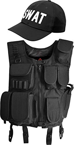 normani Taktische Einsatz Weste SWAT Patch mit Pistolenholster und SWAT Cap Tactical Vest Farbe Dunkelschwarz Größe XXL von normani
