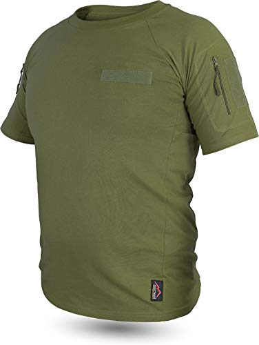 normani Taktisches Tropen T-Shirt mit Armtaschen, Unterarmtaschen und 3 Klettpatchflächen Farbe Oliv Größe S von normani