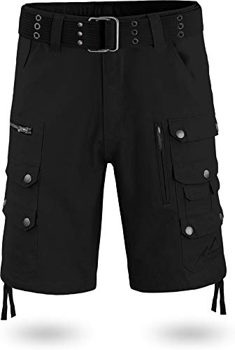 normani Vinatge Sommerhose Kurze Bermuda Shorts mit 16 Taschen für Herren aus Baumwolle inkl. Vintage-Gürtel mit Ösen Farbe Schwarz Größe S von normani