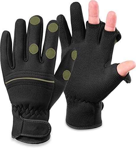 normani Wasser- und Winddichte Angel Handschuhe Winterhandschuhe Fishingsports Anglerhandschuhe 2,5 mm Titanium-Neopren Farbe Schwarz/Oliv Größe 4XL von normani