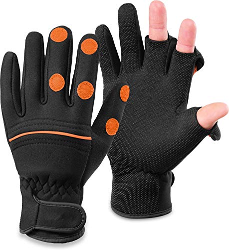 normani Wasser- und Winddichte Angel Handschuhe Winterhandschuhe Fishingsports Anglerhandschuhe 2,5 mm Titanium-Neopren Farbe Schwarz/Orange Größe XL von normani