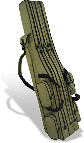 normani XXL Angel Tasche Futteral 190cm oder 210cm Rutentasche Anglerrucksack - 8 Taschen für 6 Ruten und Kescher Farbe Olive Größe 210 cm von normani