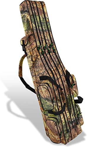 normani XXL Angel Tasche Futteral 190cm oder 210cm Rutentasche Anglerrucksack - 8 Taschen für 6 Ruten und Kescher Farbe Wald-Tarnfarbe Größe 190 cm von normani