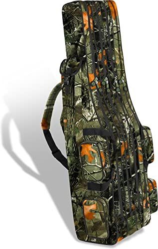 normani XXL Angelrutentasche Rutentasche mit 4 Rutenfächern für 8 Ruten - Angeltasche Kescher und Rutenhalter - Ruttenfutteral -125cm -150cm -160cm -170cm -190cm Farbe Autumn Camo Größe 1,25 m von normani