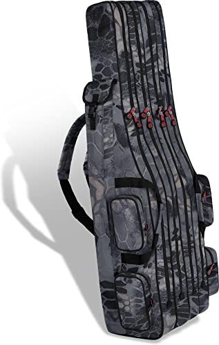 normani XXL Angelrutentasche Rutentasche mit 4 Rutenfächern für 8 Ruten - Angeltasche Kescher und Rutenhalter - Ruttenfutteral -125cm -150cm -160cm -170cm -190cm Farbe Black-Camo Größe 1,25 m von normani
