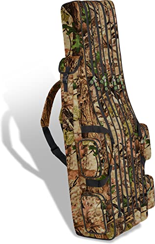 normani XXL Angelrutentasche Rutentasche mit 4 Rutenfächern für 8 Ruten - Angeltasche Kescher und Rutenhalter - Ruttenfutteral -125cm -150cm -160cm -170cm -190cm Farbe Forest Autumn Camo Größe 1,25 m von normani