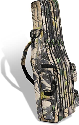 normani XXL Angelrutentasche Rutentasche mit 4 Rutenfächern für 8 Ruten - Angeltasche Kescher und Rutenhalter - Ruttenfutteral -125cm -150cm -160cm -170cm -190cm Farbe Green-Camo Größe 1,25 m von normani