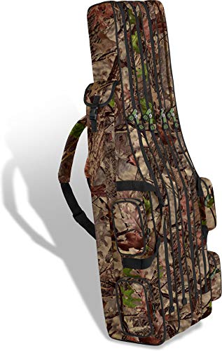 normani XXL Angelrutentasche Rutentasche mit 4 Rutenfächern für 8 Ruten - Angeltasche Kescher und Rutenhalter - Ruttenfutteral -125cm -150cm -160cm -170cm -190cm Farbe Hunting Camo Größe 1,25 m von normani