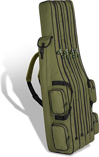 normani XXL Angelrutentasche Rutentasche mit 4 Rutenfächern für 8 Ruten - Angeltasche Kescher und Rutenhalter - Ruttenfutteral -125cm -150cm -160cm -170cm -190cm Farbe Oliv Größe 1,50 m von normani