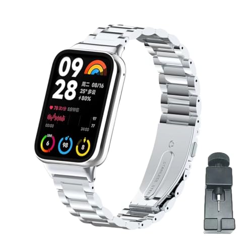 nuosiweilang Kompatibel Für Xiaomi Mi Band 8 Pro/Smart Band 8 Pro Armband Sport Edelstahl Metall Uhrenarmband Armband Ersatzarmband Für Xiaomi Redmi Watch 4 Männer und Frauen von nuosiweilang