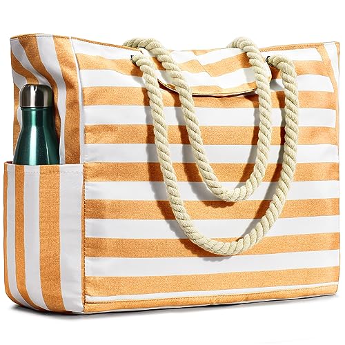 oscaurt Strandtasche, Badetasche Wasserdicht Streifen Strandtasche mit Reißverschluss mit Nasstaschee Grosse Strandtasche xxl Familie von oscaurt