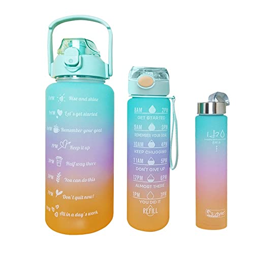 papasgix 3 Stück Sport Trinkflasche Set, 2l, 900ml, 280ml Wasserflaschen mit Zeitmarkierung und Strohhalm, Auslaufsicher Sportflasche BPA-frei für Fitness Fahrrad Outdoor Schule Büro von papasgix