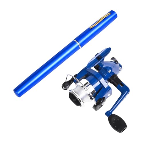 perfk Mini-Angelruten- und Rollenkombination, Teleskop-Angelrute, kompakte Angelrolle, Mini-Stift-Angelrute für das Eisfischen auf Reisen für Erwachsene, Blau von perfk