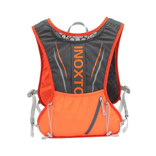 perfk Trinkweste Trinkrucksack Verstellbare Laufausrüstung, Atmungsaktiver Rucksack mit Mehreren Taschen, Laufweste Zum Joggen Und Camping, Orange von perfk