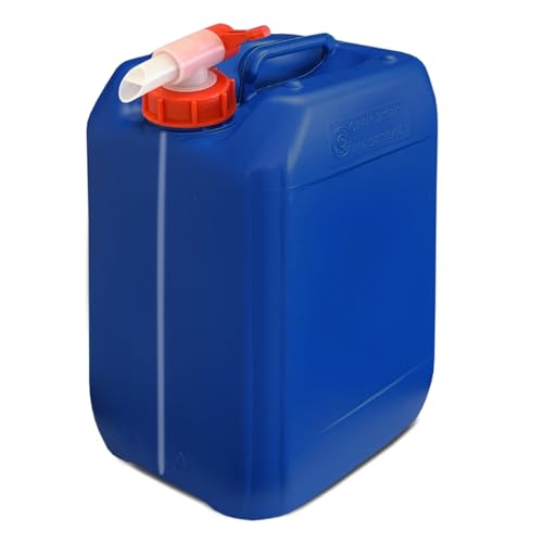 plasteo® Getränke- Wasserkanister mit 1 Schraubdeckel und AFT-Hahn (DIN 51) | Lebensmittelecht | Stapelbar | Indoor und Outdoor | BPA Frei Blau von plasteo