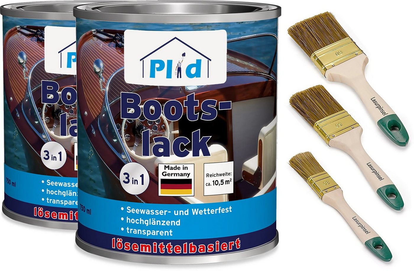 plid Klarlack Premium Bootslack Klarlack Parkettlack Holzlack Anstreichset, Schnelltrocknend von plid
