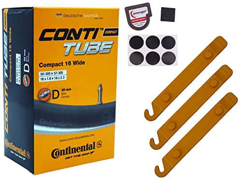 1x Schlauch Continental 54-305 (16x2.10) DV 26mm Dunlopventil +Reifenheber von pneugo!
