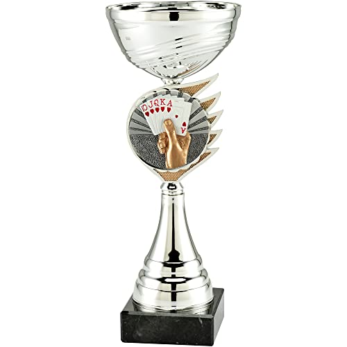 Skat/Poker Pokal mit Gravur 26 cm Trophäe mit Karten als Emblem und Gravurschild in Gold von pokal-fabrik.de