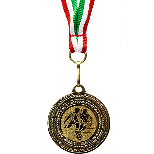 pokal-fabrik.de - 10 Stück Fussball Medaillen Kindergeburtstag aus Metall mit Band und Emblem für Kinder als Mitgebsel - mit grün weiß rotem Band von pokal-fabrik.de