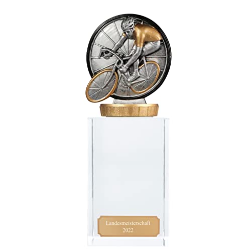 Pokal, Trophäe Radsport/Radrennen/Radfahren mit Glassockel 18cm hoch Größe L mit Gravur von pokalspezialist