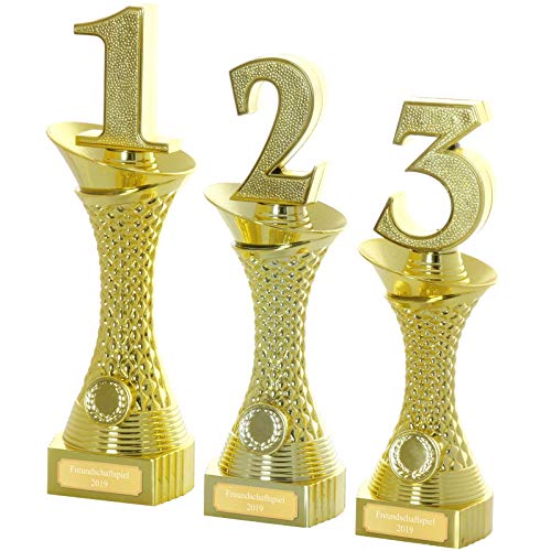 Pokal Zahl 1 Pokal DERVAL Zahlen Ziffer 1 2 3 Siegerpokal Trophäe Gold mit Gravur von pokalspezialist