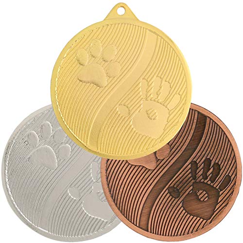 pokalspezialist 10 Stück Bronze Medaille Hunde Hundepfoten 50 mm Stahl von pokalspezialist