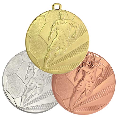 pokalspezialist 10 Stück Medaille Gold Fußball aus Stahl 50 mm x 3 mm von pokalspezialist