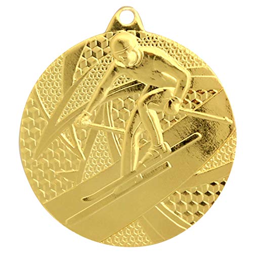 pokalspezialist 10 Stück Medaille Gold Wintersport Ski aus Stahl 50 mm x 3 mm MMC3950 von pokalspezialist