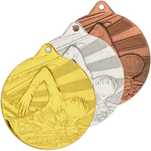 pokalspezialist 10 Stück Medaille Schwimmen 2 Medaillen 50 mm rund Gold von pokalspezialist