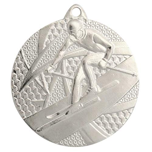 pokalspezialist 10 Stück Medaille Silber Wintersport Ski aus Stahl 50 mm x 3 mm MMC3950 von pokalspezialist