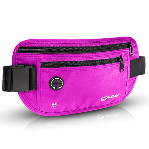 praxxim Bauchtasche für Damen und Herren - EXTRA FLACH - Hüfttasche für Handys bis 7 Zoll - Gürteltasche ideal zum Sport, Reisen und als Lauftasche für Jogging - Bauchtasche pink, stylisch von praxxim