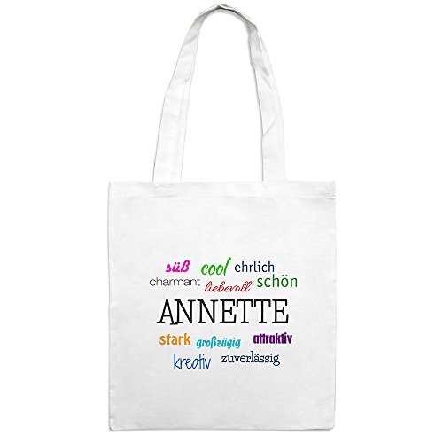 Jutebeutel mit Namen Annette - Motiv Positive Eigenschaften - Farbe weiß – Stoffbeutel, Jutesack, Hipster, Beutel von printplanet