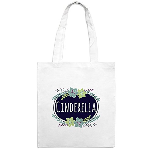 Jutebeutel mit Namen Cinderella - Motiv Flowers - Farbe weiß - Stoffbeutel, Jutesack, Hipster, Beutel von printplanet