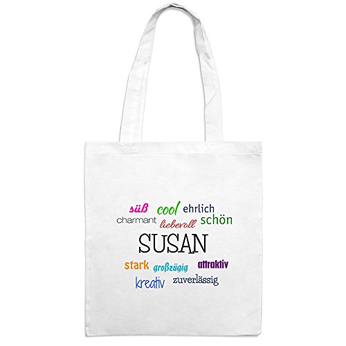 Jutebeutel mit Namen Susan - Motiv Positive Eigenschaften - Farbe weiß – Stoffbeutel, Jutesack, Hipster, Beutel von printplanet