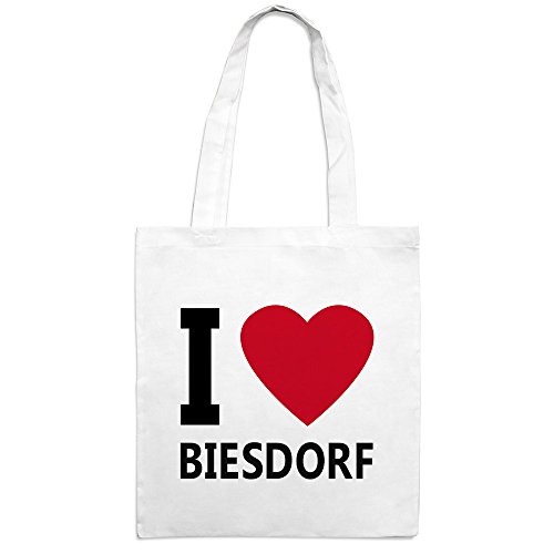 Jutebeutel mit Stadtnamen Biesdorf - Motiv I Love - Farbe weiß - Stoffbeutel, Jutesack, Hipster, Beutel von printplanet