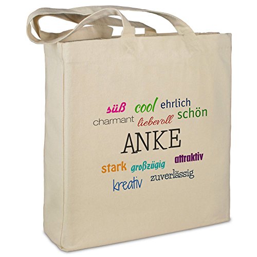 Stofftasche mit Namen Anke - Motiv Positive Eigenschaften - Farbe beige - Stoffbeutel, Jutebeutel, Einkaufstasche, Beutel von printplanet