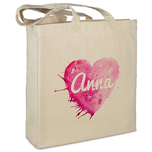 Stofftasche mit Namen Anna - Motiv Painted Heart - Farbe beige - Stoffbeutel, Jutebeutel, Einkaufstasche, Beutel von printplanet