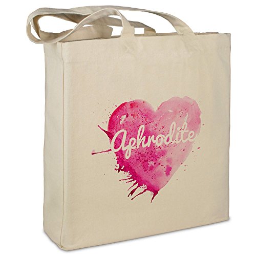 Stofftasche mit Namen Aphrodite - Motiv Painted Heart - Farbe beige - Stoffbeutel, Jutebeutel, Einkaufstasche, Beutel von printplanet