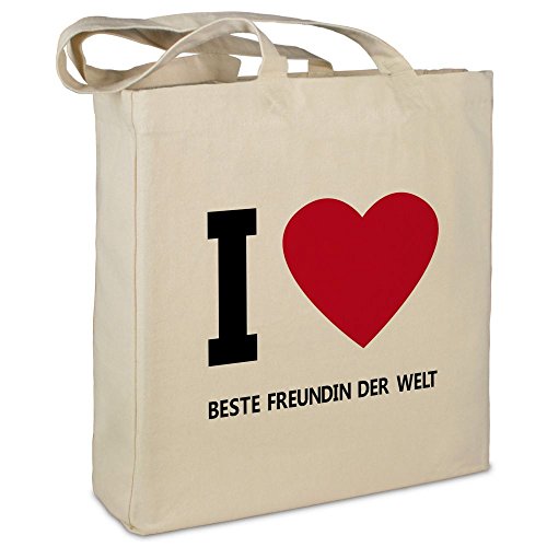 Stofftasche mit Namen Beste Freundin der Welt - Motiv I Love - Farbe beige - Stoffbeutel, Jutebeutel, Einkaufstasche, Beutel von printplanet