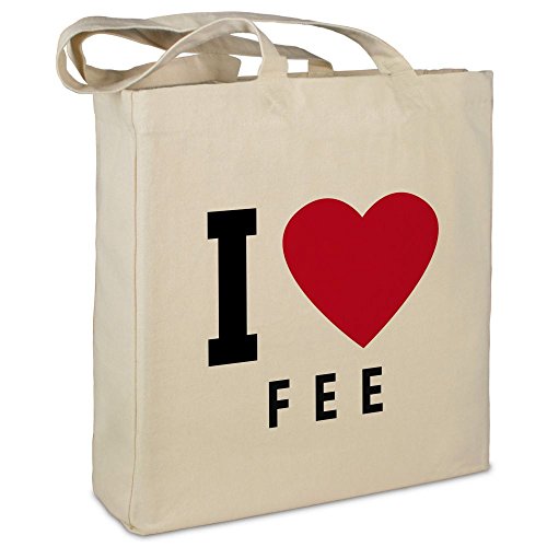 Stofftasche mit Namen Fee - Motiv I Love - Farbe beige - Stoffbeutel, Jutebeutel, Einkaufstasche, Beutel von printplanet