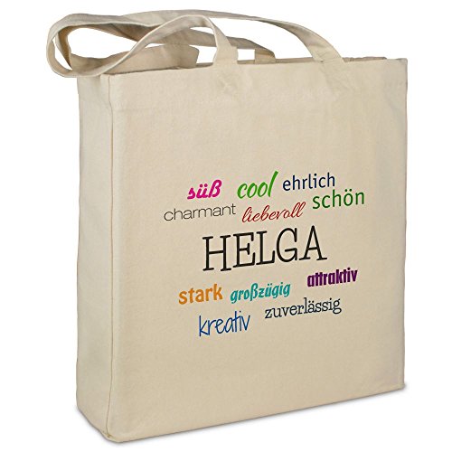Stofftasche mit Namen Helga - Motiv Positive Eigenschaften - Farbe beige - Stoffbeutel, Jutebeutel, Einkaufstasche, Beutel von printplanet