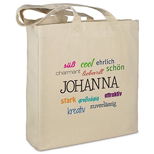 Stofftasche mit Namen Johanna - Motiv Positive Eigenschaften - Farbe beige - Stoffbeutel, Jutebeutel, Einkaufstasche, Beutel von printplanet